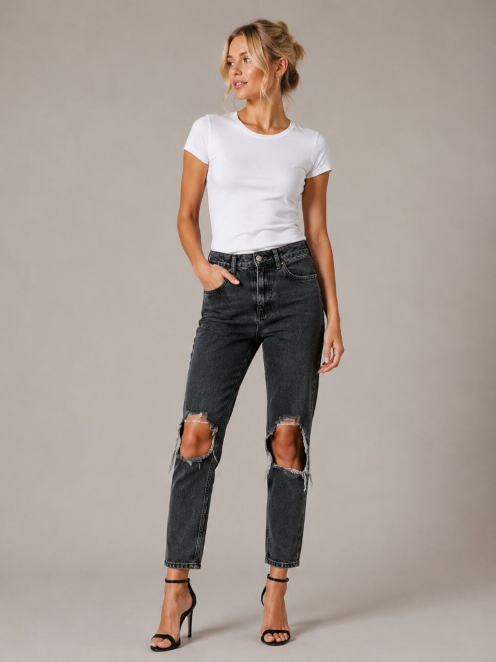 2/$30 Topshop Jeans Extreme Knee Rip Skinny Washed Black 25 #9389